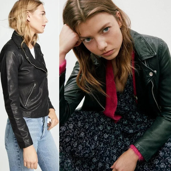 Madewell Washed Leather Jacket‎ Black Moto Biker Size XS - Picture 14 of 16